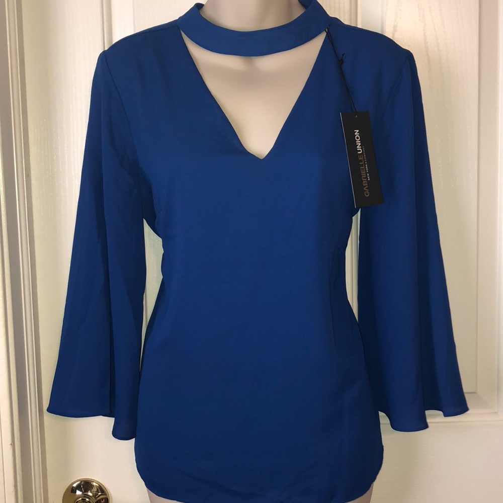 NWT Bright Blue Blouse with Bow Tie in Back